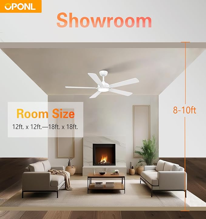 52 Inch White Ceiling Fan with Light with Remote Control, Large Air Volume, modern ceiling fan with light for Bedroom Kitchen Dining room Patio- Donwrod Mount