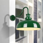 Outdoor Gooseneck Barn Light, 16 Inch Dome Rustic Outdoor Wall Sconce, Farmhouse Exterior Wall Mount Lighting Fixture, Industrial Green Wall Lantern for Porch, Entryway, Garage, RZ007L GR+WH