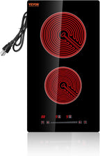 VEVOR Built in Electric Stove Top, 12 inch 2 Burners Ceramic Cooktop, Glass Radiant Cooktop with Sensor Touch Control, Timer & Child Lock Included, 9 Power Levels for Simmer Steam Slow Cook Fry,110V