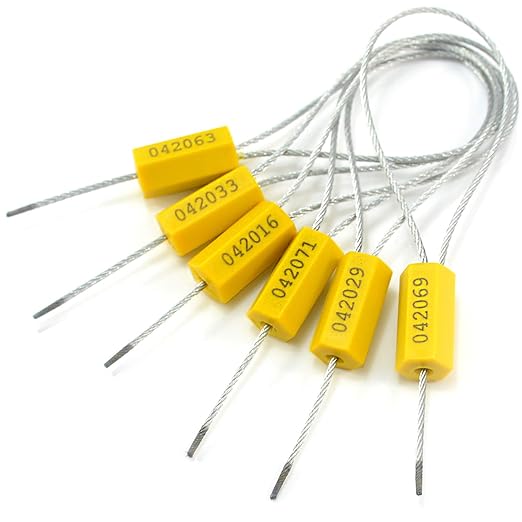 50 pcs Tamper Resistant Security Seals Numbered Steel Cable Wire Truck Seals Pull-Tite Secure Shipping Tag Self-Locking Padlock for Trailers, Truck (Yellow)