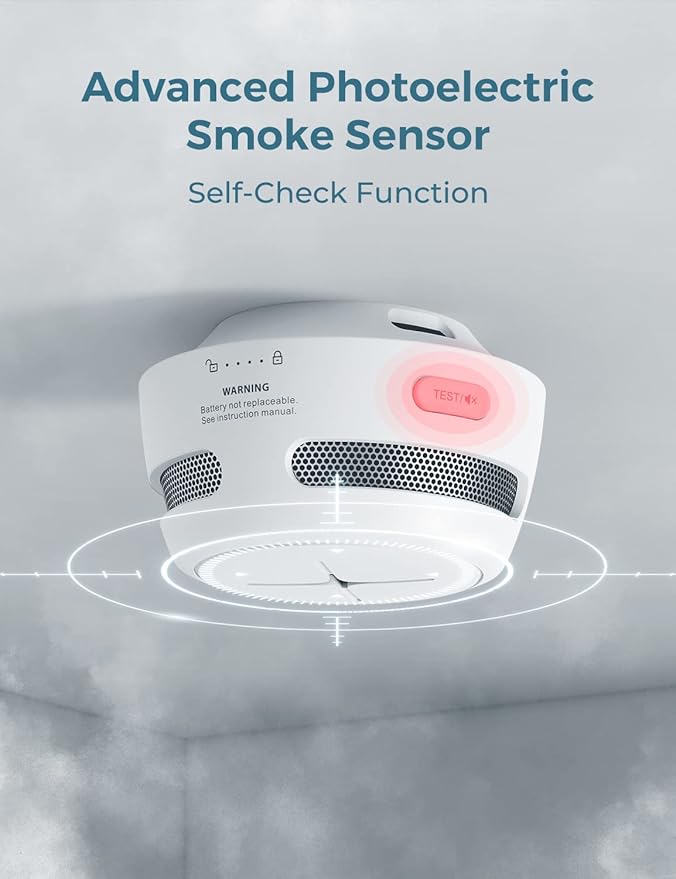 AEGISLINK Smoke Alarm 10-Year Battery with Test/Silence Button, Fire Alarm with Photoelectric Sensor, Low Battery Warning, S500 (Independent, 6-Pack)