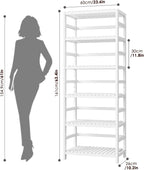 FOTOSOK 6-Tier Bamboo Shelf, Bamboo Bookcase with Adjustable Shelves, Free Standing Storage Shelf Unit, Plant Flower Stand for Bathroom, Kitchen, Home Office, White