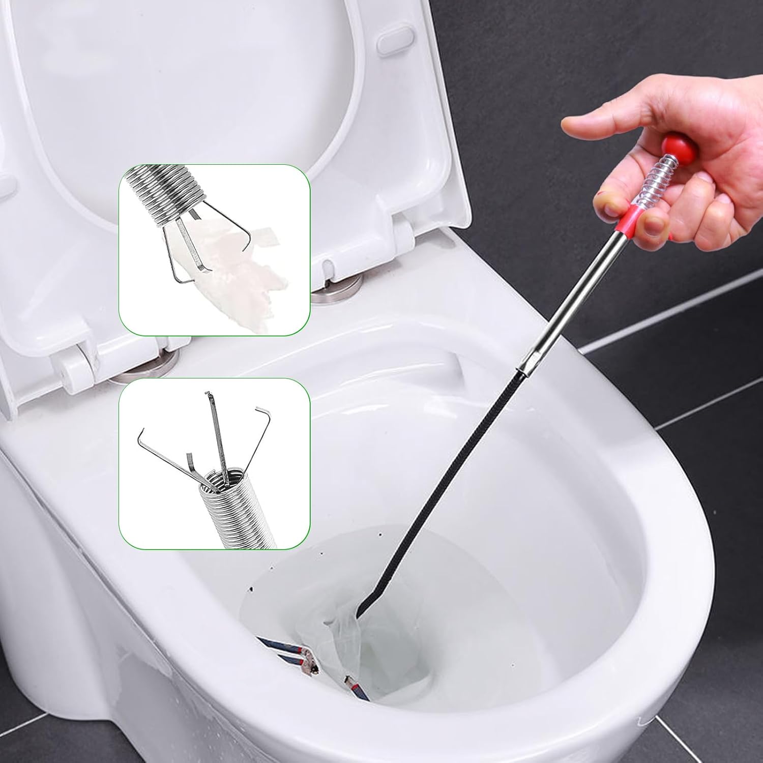 76 inch Drain Snake,Drain Clog Remover - Flexible Grabber Claw Pick Up Reacher Tool for Home Sink, Bathroom Tub,Drain, Toilet, Tight Spaces