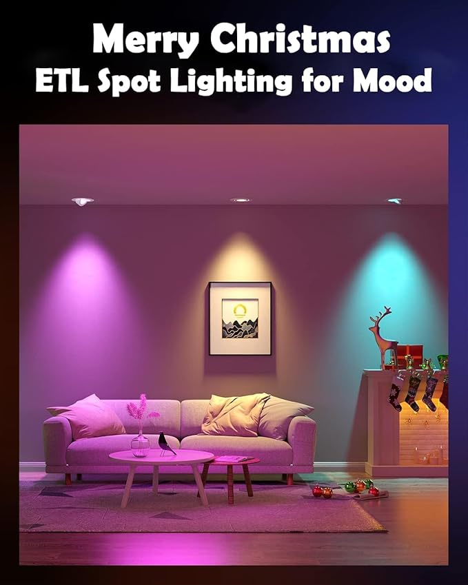 Lumary Smart Gimbal Recessed Lighting 4 Inch, 360°&90° Adjustable COB Eyeball Ceiling Light, 7W 550lm RGBCW, Color Changing Canless LED Downlight, Compatible with Alexa/Google Assistant, ETL, 1 Pack