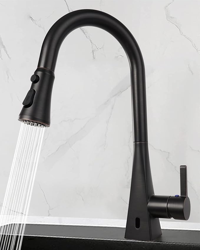 Hibbent Pull Down Kitchen Faucet Head Replacement, 3-Function NSF/ANSI/CAN 61 & CUPC Certified Sink Spray Nozzle, 15 Adapters, Compatible with Moen, Delta, Kohler Faucets, Oil-Rubbed Bronze