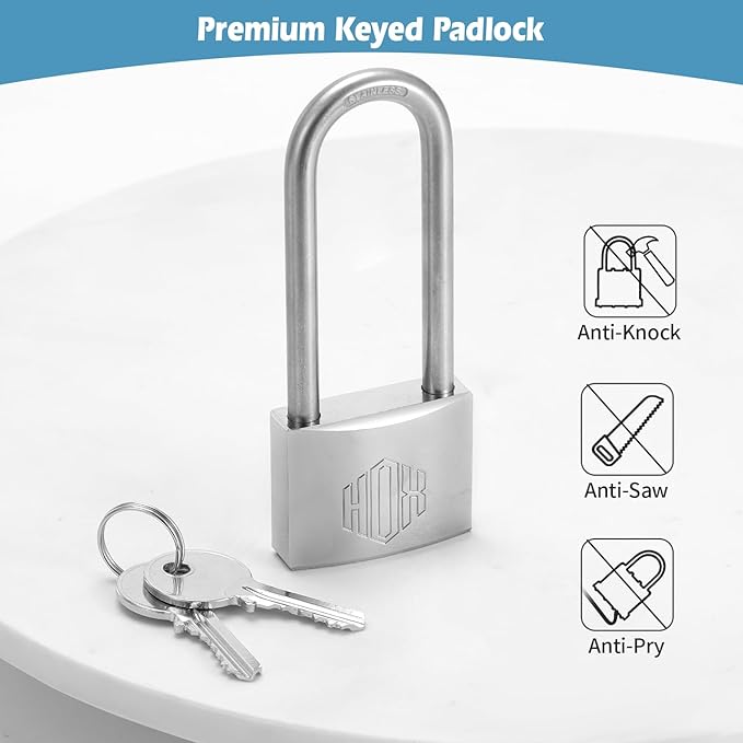 HOX Marine-Grade Rustproof Padlock, Stainless Steel Shackle & Chrome-Plated Brass Body, Weatherproof Outdoor Lock, 2.5-Inch Long Shackle, 12-Pack