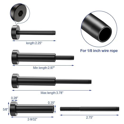 CKE 10 Pairs Black Invisible Cable Railing Kit,1/8" Swage Tensioner Hardware and Terminal Hidden T316 Stainless Steel Invisible Receiver and Swage Stud End for 2"x2" 4"x4" Wood/Metal Post Deck BCR31