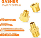 GASHER 6PCS Brass Pipe Fitting, Hex Bushing, Reducer Adapter, Reducing Hex Nipple 3/8 Inch NPT x 1/4 Inch NPT