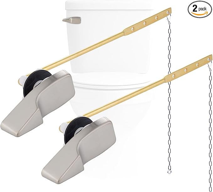 Hygie Rinse 2PACK Universal Metal Toilet Handle Replacement Kit Compatible with American Standard/Mansfield/Gerber Toilet, Front Mount Toilet Tank Flusher Lever with Flapper Chain, Brushed Nickel