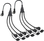 KUNCAN Outdoor 3-Outlet Power Splitter, 90-Degree Flat Plug 1 to 3 Way Outlet Adapter 1.5FT SJTW 16AWG 3-Prong Power Cord Extension Strip with Outlet Cover for Holiday Decoration String Light(2-Pack)