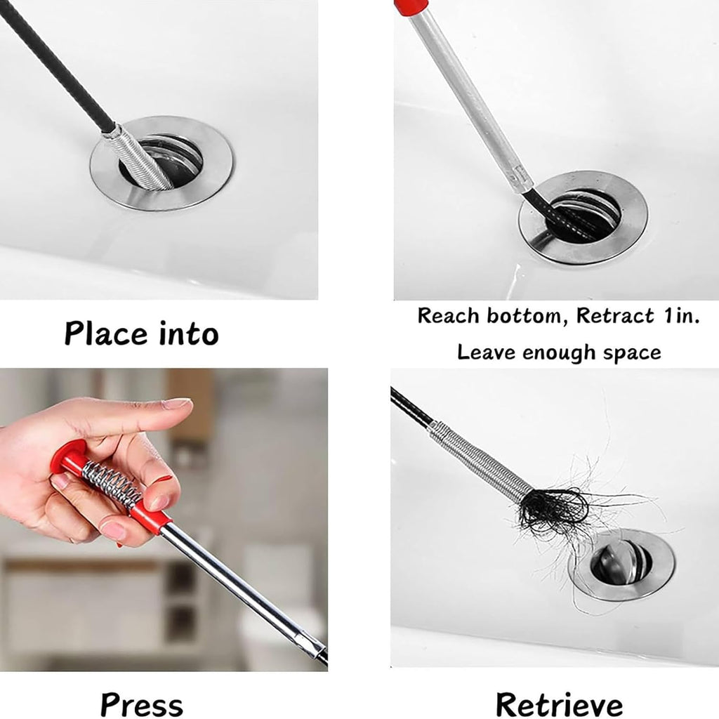 76 Inch Drain Snake with Flexible Grabber Claw - Flexible Grabber Tool for Hair Clogs, Plumbing Auger for Sink, Tub, and Pipe Clog Remover