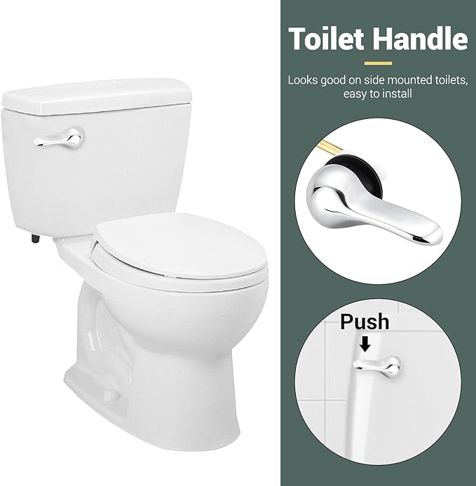 Toilet Handle Lever Flush Replacement Universal Toilet Handle Lever for American Standard/Mansfield Toilet, Front Mount Zinc Alloy Toilet Flush Handle with H2 Brass Arm