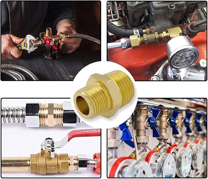 Hooshing 2PCS Brass Reducing Nipple 1/2" NPT to 3/8" NPT Male Thread Reducer Adapter Pipe Fitting