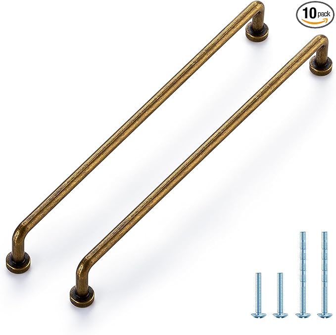 JOY DECOR Cabinet Pulls – 8-3/4 Inch Hole Center, Antique Brass, 10 Pack, Zinc Alloy Cabinet Handles for Drawers & Cupboard – Vintage Style Hardware for Kitchen, Bathroom, Dresser, Furniture Makeover