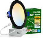 zouzai 1 Pack 6 Inch Black 5CCT Reset Ultra-Thin LED Recessed Ceiling Light with Junction Box, 2700K/3000K/3500K/4000K/5000K Selectable,12W,Dimmable- ETL and Energy Star Certified