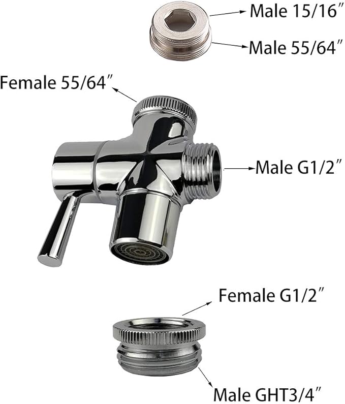 All Brass Faucet Diverter Valve with Aerator, Sink to Garden Hose Diverter Adapter, for Bathroom/Kitchen Sink Faucet Connection Portable Washing Machine/Dishwasher (G1/2 * 3/4", Chrome)