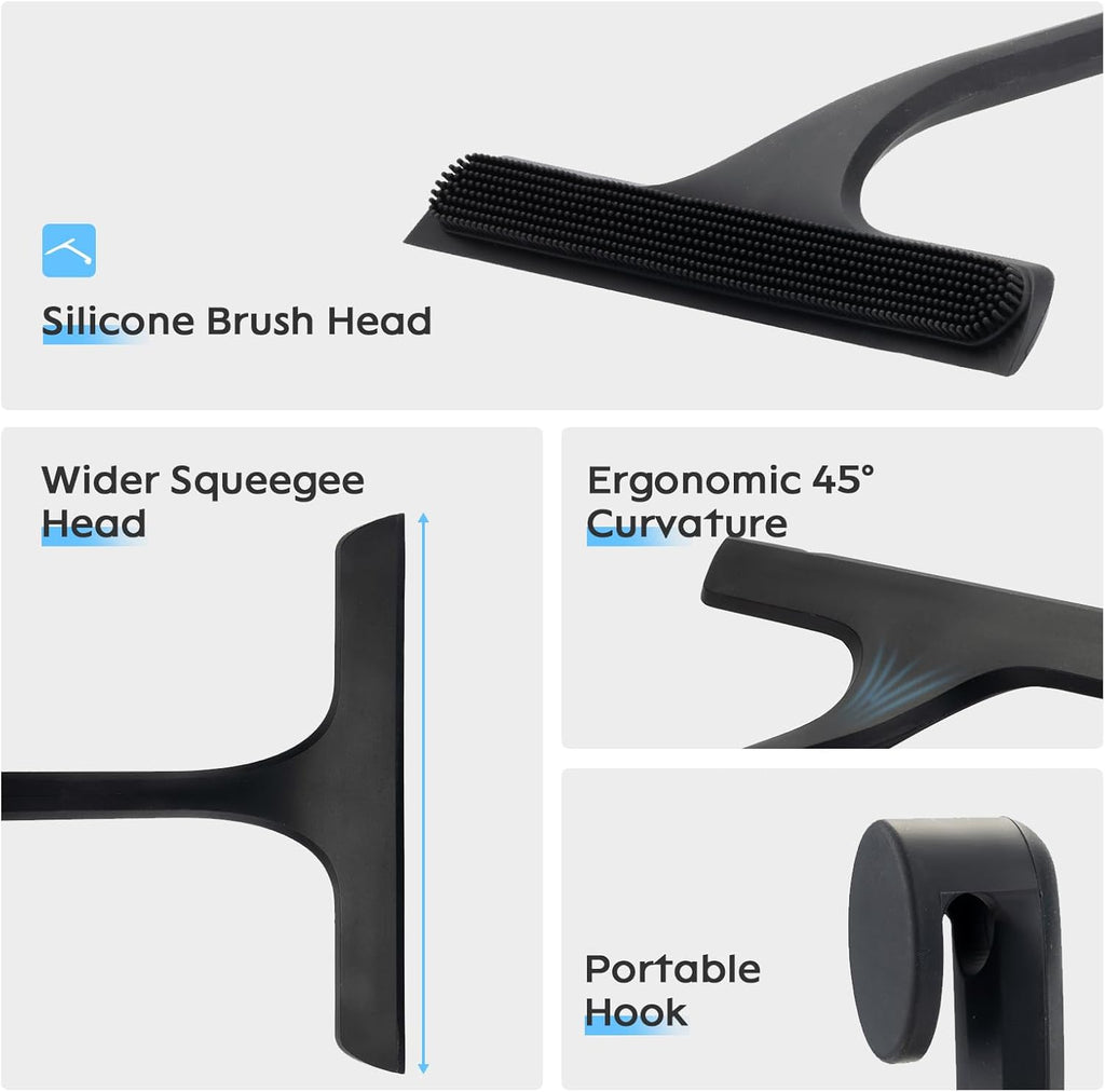 10.7“ Wide All-Purpose Shower Squeegee for Glass Doors, Squeegee for Shower Glass with Hook, Window Squeegee for Home, Small Squeegee for Shower, Bathroom, Car Glass, Mirror