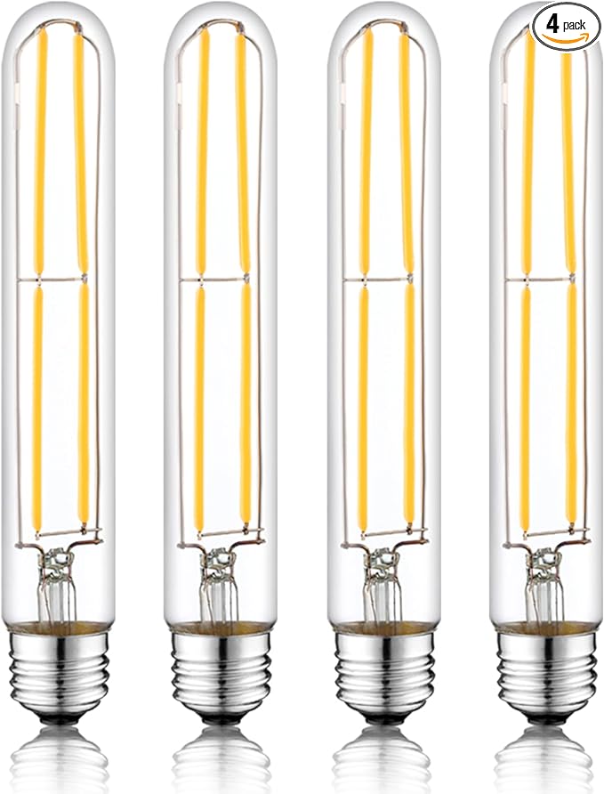 7.3 Inch E26 Led Bulb 6W, Equal 80 Watt 3000K Warm White Edison Bulbs Dimmable, T10 T9 Long Tubular Clear Glass Light Bulb 800LM for Pipe Pendant Chandeliers Wall Sconces - UL Cert 4Pack