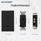 ELEGRP Decorator Receptacle, 15A 125V Standard Electrical Wall Outlet, 2 Pole 3 Wire, Non-Tamper Resistant, NEMA 5-15R, Self-Grounding Residential Grade, w/Wall Plate, UL (Glossy Black, 20 Pack)