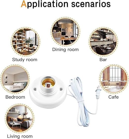25ft Light Bulb Socket with Cord,Light Socket,E26/ E27 Lamp Base Desktop Cord On/Off Switch Hanging,Light Bulb Socket,Light Socket with Cord