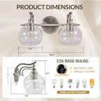 ANDY STAR Brushed Nickel Bathroom Light Fixture, 2 Light Bathroom Vanity Light, Farmhouse Silver Wall Sconce, Anti-Rust Wall Lamp with Sturdy Metal Lamp Body for Bedroom, Living Room, Restroom