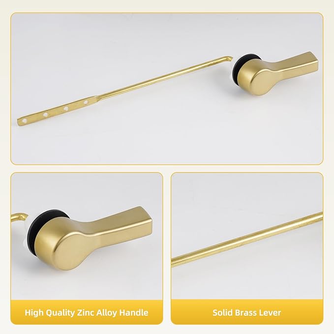 Universal Metal Brushed Gold Toilet Flush Handle Replacement, Front Mount Toilet Handle Replacement Compatible with Kohler, TOTO, American Standard, Mansfield, Gerber Toilets, Solid Brass