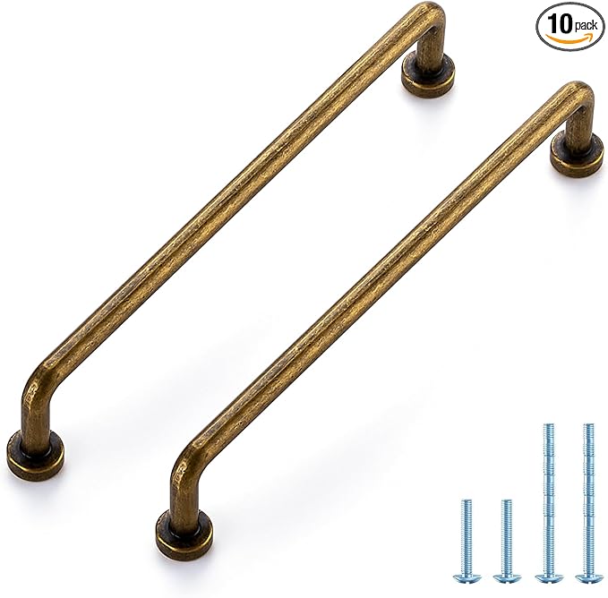 JOY DECOR Cabinet Pulls – 6-1/4 Inch Hole Center, Antique Brass, 10 Pack, Zinc Alloy Cabinet Handles for Drawers & Cupboard – Vintage Style Hardware for Kitchen, Bathroom, Dresser, Furniture Makeover