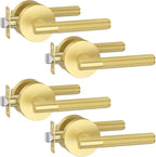 Asidrama 4 Pack Passage Gold Door Handles, Door Lever with Door Knobs Indoor for Bedroom or Bathroom, Heavy Duty Brushed Gold Door Handles Interior with Locks for Left Right Sided Doors