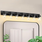 IZORRO Bathroom Vanity Light Fixture, 7-Light 51 Inch Matte Black Bathroom Light Fixtures Over Mirror, with Clear Glass Shade, Modern Farmhouse Vanity Lights, Rustic Restroom Lighting Fixtures