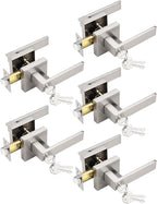 5 Pack Entry Door Levers with Lock and Key, Brushed Nickel Keyed Alike Lockset Combo Pack, Entrance Door Handles for Office and Front Door, Door Knobs Lockset (Each with 3 Keys)