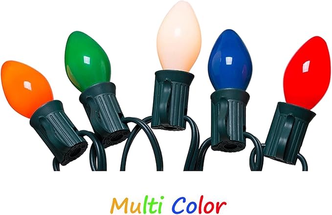 SUNSGNE 25 Pack C7 Multicolor Christmas Replacement Bulbs, Vintage Multicolor Ceramic Light Bulbs for C7 Christmas String Lights, E12/C7 Candelabra Base, 5 Watt