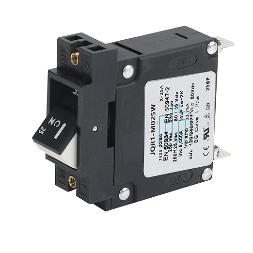 GLOSO Single Pole Miniature Circuit Breaker Manual Reset Switch Yachts Campers Caravans Control Panel M4 Screw Black Rocker 25A J1P