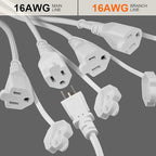 KUNCAN 4-Outlet Power Splitter Cord - 3 Prong 1 to 4 Way Male to Female Multi Plug Adapter, 1.5FT 16AWG 13A Y Style Extension Cord with Outlet Cover for Computer, LED Stage Light (White 1-Pack)