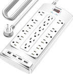 18 Outlets Surge Protector Power Strip - 20 Feet Flat Plug Heavy Duty Extension Cord with 18 Widely Outlets and 4 USB Ports, 2100 Joules, White, ETL Listed