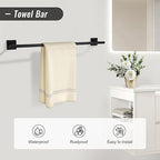 YACVCL Matte Black Towel Bar Set 10-Piece Bathroom Hardware Accessories Set,Black Bathroom Towel Holder Set 23.6 Inch Towel Bar Stainless Steel Wall Mounted Towel Rack Set