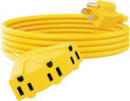 PLUGTUL 15FT Outdoor Extension Cord with Multiple Outlets, 14 Gauge, 3-Outlet, SJTW, 15A 14AWG 1875W SJTW, ETL Listed - Great for Garage, Garden and Home, Yellow