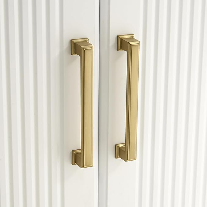 10 Pack 5 Inch(128mm) Hole Center Brushed Champagne Bronze Modern Cabinet Pulls Kitchen Cabinet Handles Kitchen Cabinet Hardware Timeless Drawer Pulls for Dresser Wardrobe, Champagne(5x10)