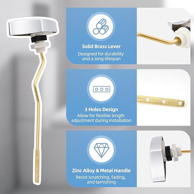Hibbent 2 Pack Metal Toilet Handle Replacement, Compatible with TOTO THU068#CP Trip Lvr for St743S, Brass Handle Trip Lever, Side Mount Toilet Tank Flush Lever, Chrome
