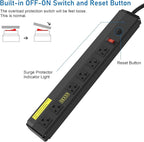 CCCEI Heavy Duty Power Strip Surge Protector 20 Amp, High Amp Industrial Shop Garage Metal Multiple Outlets, 6 FT 12 Gauge 5-15P Extension Cord 6 Outlet 6-20R T-Slot 20a for Appliance. Black.