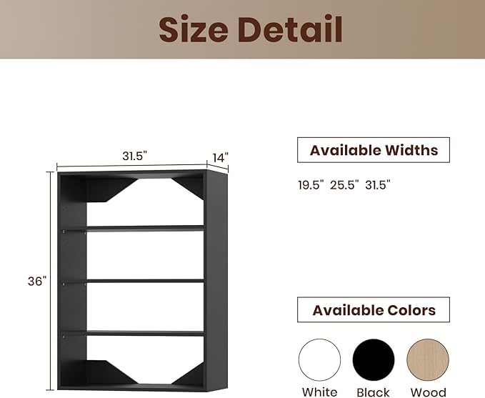 ROOMTEC 31.5" Shelf Short Tower Closet Unit, Modular Closet System with Shelf, Wardrobe Organizer for Bedroom or Walk-in Closet, Wall Mounted, Customizable Clothes Storage Unit, Black