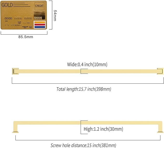 6 Pack 15"(381mm) Gold Cabinet Pulls Kitchen Cabinet Handles Drawer Pulls Cupboard Hardware for Cabinets CK0078