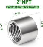 TAISHER 2PCS 304 Stainless Steel Cast Pipe Fitting, Coupling, 2" x 2" NPT Female Threaded