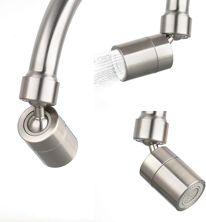 Hibbent NSF/ANSI/CAN 61 Certified 360 Degree Swivel Sink Faucet Aerator, CUPC Certification Big Angle Water Saving Dual Function Kitchen Faucet Aerator,55/64 Inch Female Thread, Brushed-Nickel