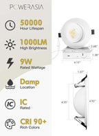 4 Pack 4 Inch Gimbal LED Recessed Lighting with Junction Box, 5CCT 2700K-6000K Selectable, 360°+90° Adjustable Directional Eyeball Light, 9W 1000LM Slim Canless Downlight - ETL and Energy Star