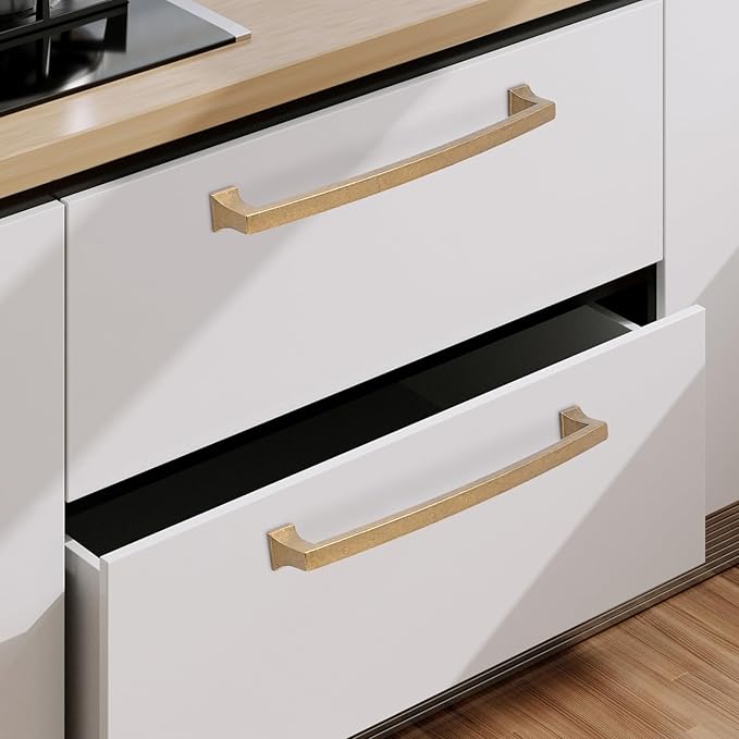 COTYKILEY 10 Pack 7.5 Inch(192mm) Antique Brass Kitchen Cabinet Handles Cabinet Pulls Vintage Drawer Pulls Aged Gold Bronze Kitchen Cabinet Hardware