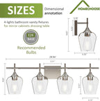 Vanity Bathroom Light, 4-Light Bathroom Light Fixtures Over Mirror, Silver Vanity Lights for Bathroom with Clear Glass, Modern Wall Lamp for Cabinet Hallway, Bedroom