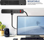 EXTRASTAR 6 Ft Extension Cord, 6 Outlets Power Strip,15A Build-in Circuit Breaker, 1875W, Mountable, Thin Flat Plug, Desktop Charging Station for Home School Office, Black