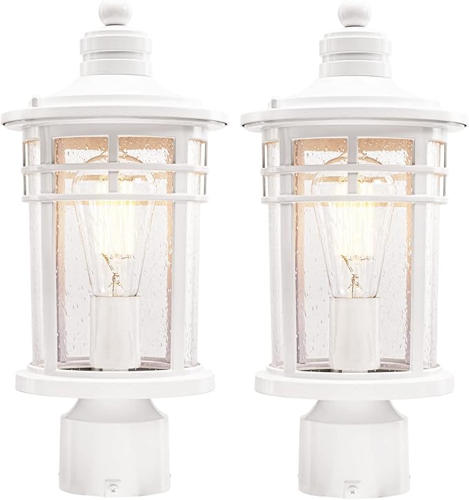 Darkaway Outdoor Post Lights Lamp Posts Outdoor Lighting, Waterproof Aluminum Post Lights Outdoor Light Fixtures with Glass, Light Posts for Outside Patio Yard (2 Pack, White)