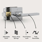 Mega Handles Prime Privacy Lever Door Handle for Hallway, Closet and Bathroom, Keyless Design Door Levers, Fits All Standard Door Sizes, Covered Screws Included - Polished Chrome (1 Pack), 5"