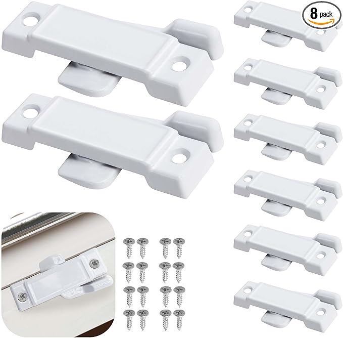 8 Pcs F2590 Windows Replacement Sash Lock-2-1/4'' Mounting Hole Centers Sash Lock with Screws-White Sash Lock for Vertical Sliding Windows Double Hung Windows